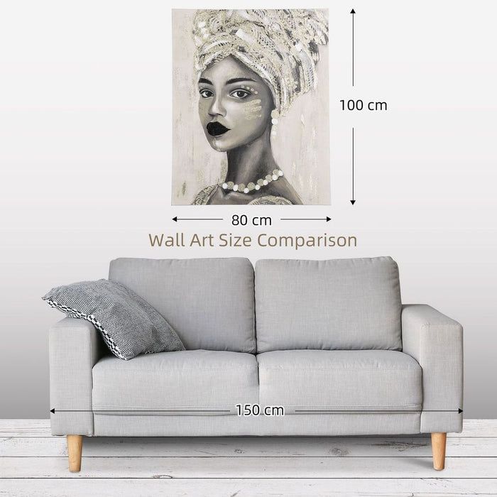 Vibrant African Woman Canvas Painting, 100 x 80cm - Hand-Painted Wall Art for a Glamorous Home