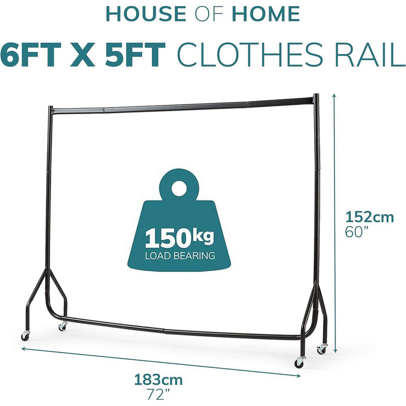 Extra Heavy Duty 6ft Long x 5ft Tall Clothes Rail In Black