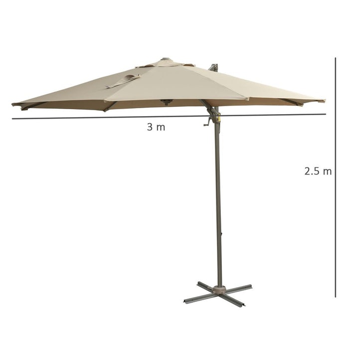 3 m Beach Hanging Umbrella Parasol-Khaki