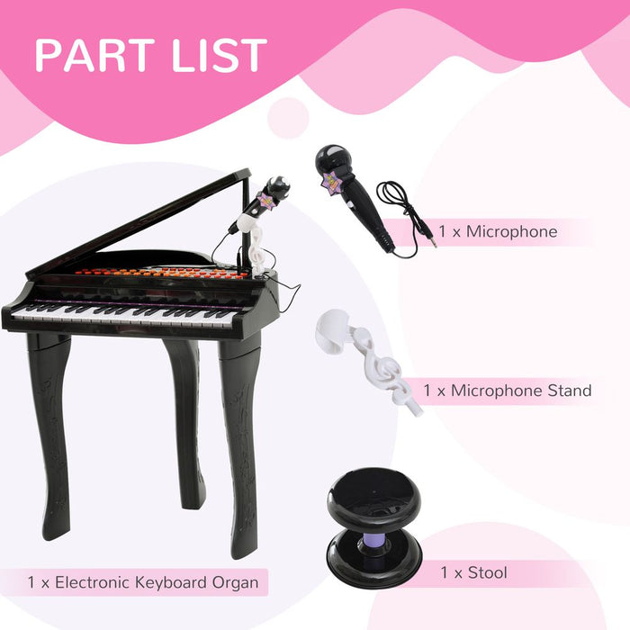 37 Key Mini Piano Keyboard w/ Microphone & Stool | Black | Safe & Durable | Interactive | Connects to MP3 & USB | Ages 3-6