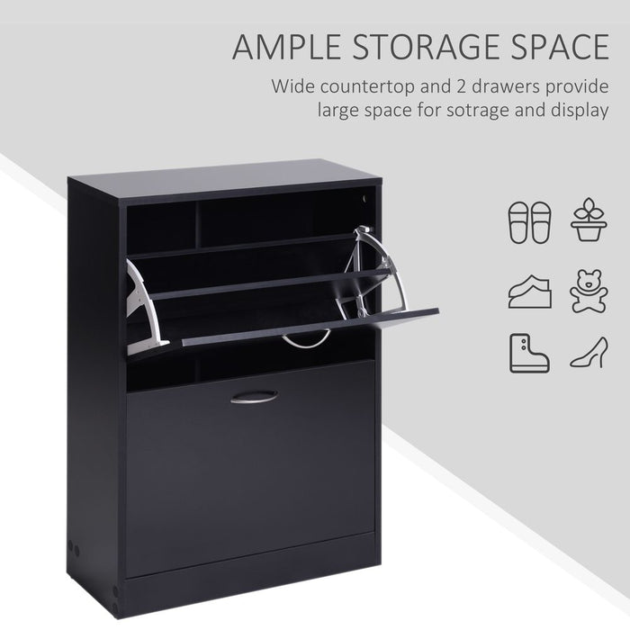 Premium 2-Tier Shoe Cabinet: Wood, 12 Pairs, Black. Stylish, Modern, Reliable, & Space-saving!