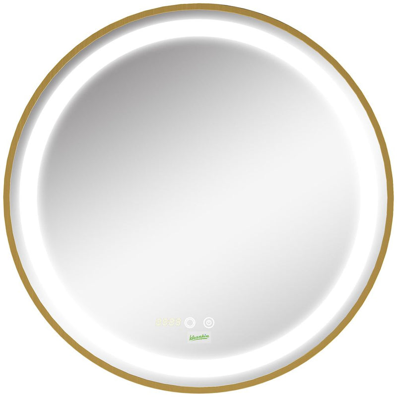 Premium LED Bathroom Mirror Wall Mounted - Round Vanity Mirror, Lights, Time Display, Adjustable Brightness - Best Quality!