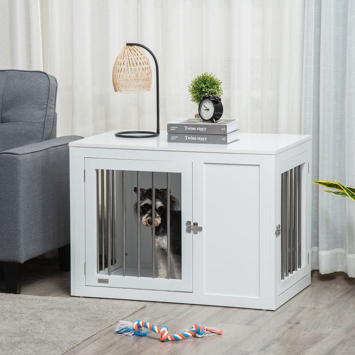 PawHut Furniture Style Dog Crate with Two Doors, End Table Pet Cage Kennel with Locks, for Medium Dogs - White