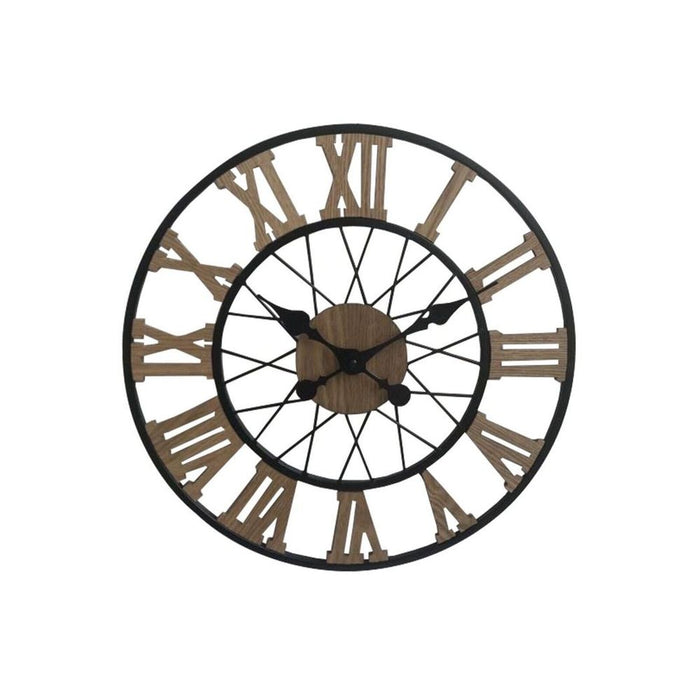 Large Metal Clock - 40CM Wood Design - Vintage Look - Perfect Statement Piece for Any Room - AA Battery Powered