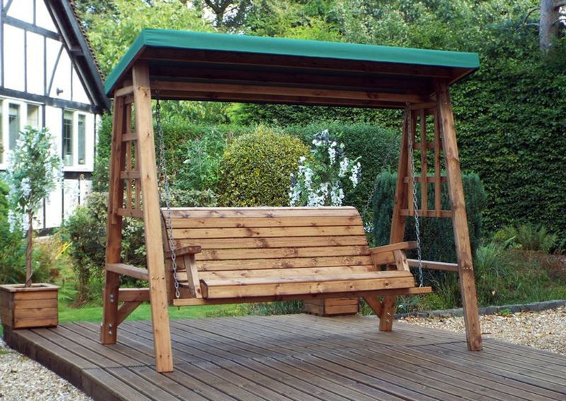 Dorset Three Seat Swing - Green, Removable Roof, Hand Finished, Robust Construction, Made in Britain, FSC Wood, Rustproof Bolting