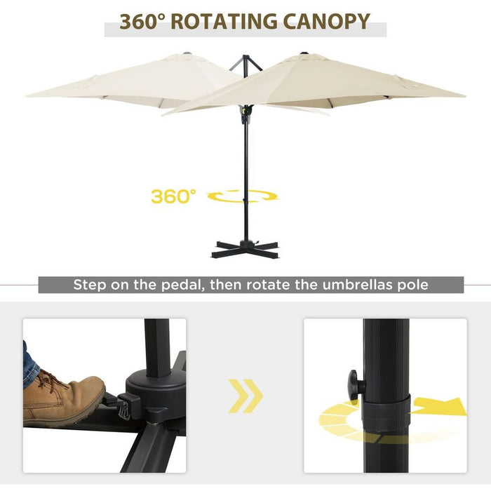 Square Cantilever Roma Parasol 360 Rotation w/ Hand Crank, Cream White