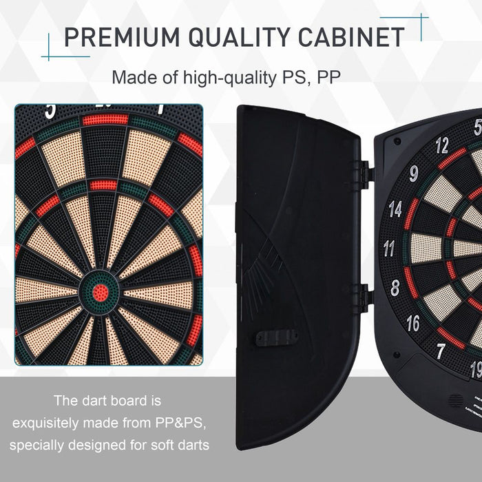 HOMCOM Electronic Dartboard Set 26 Games and 185 Variations with 6 Darts and Cabinet to Storage Multi-Game Option Ready-to-Play