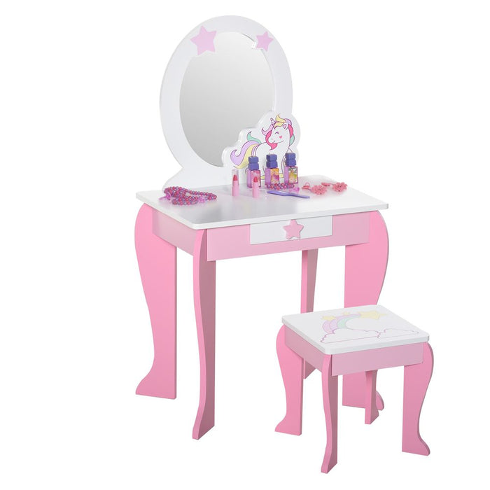 Magical Unicorn Girls Vanity Set with Mirror and Stool - High Quality, Ages 3-6