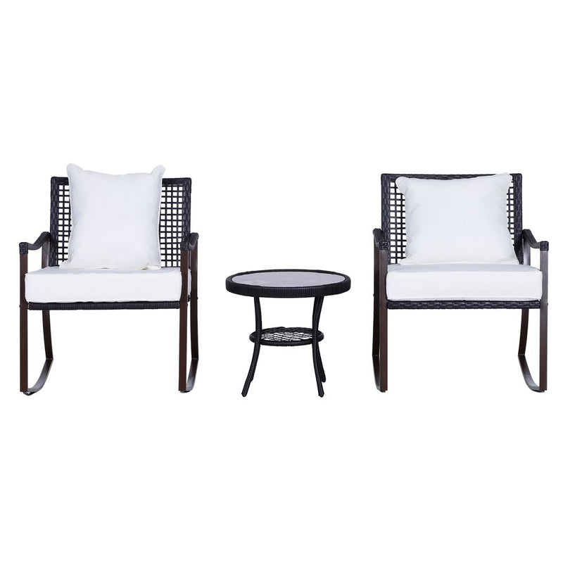 Outdoor Rocking Chair Bistro Set - 3PCS - Brown/Cream - Free Cushions