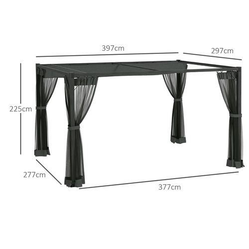 Outsunny 3 x 4m Pergola with Retractable Roof and Netting, Dark Grey
