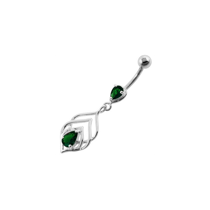 Tear Drop Jewel in Lotus Leaf Belly Button Ring