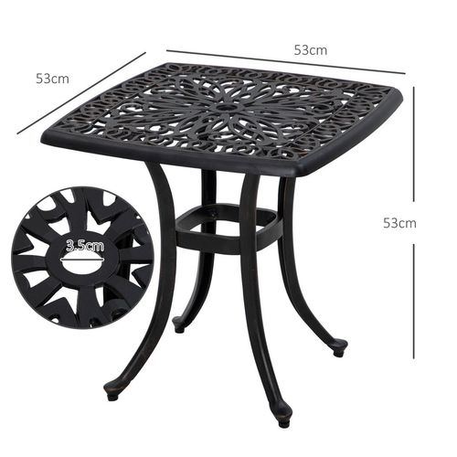 Outsunny Cast Aluminium Bistro Table with Umbrella Hole, Bronze Tone