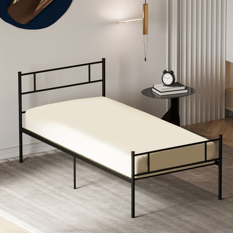 HOMCOM Single Metal Bed Frame Solid Bedstead Base with Headboard and Footboard, Metal Slat Support and Underbed Storage Space, Bedroom Furniture, Black