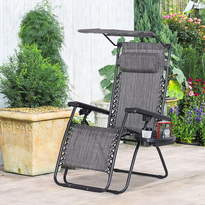 Beige Steel Frame Zero Gravity Outdoor Chair with Canopy - Maximum Comfort and Durability