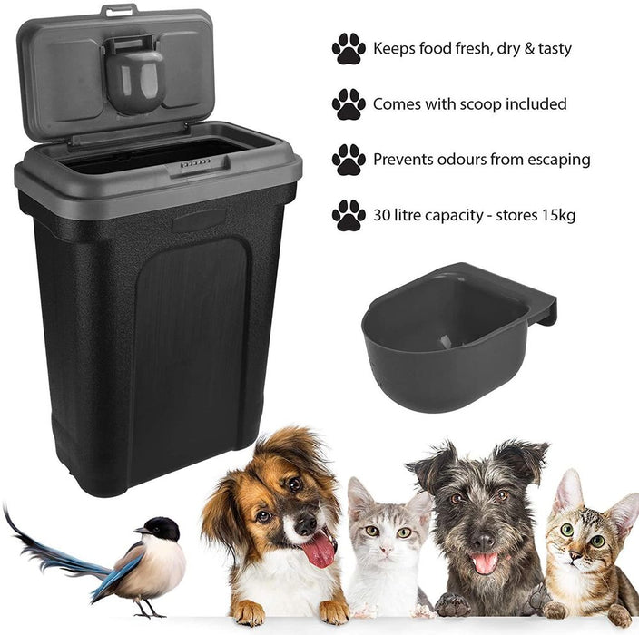 LARGE GREY Pet Food Storage & Scoop - Keep Your Pet's Food Fresh & Healthy - High-Quality & Durable - 15kg Capacity