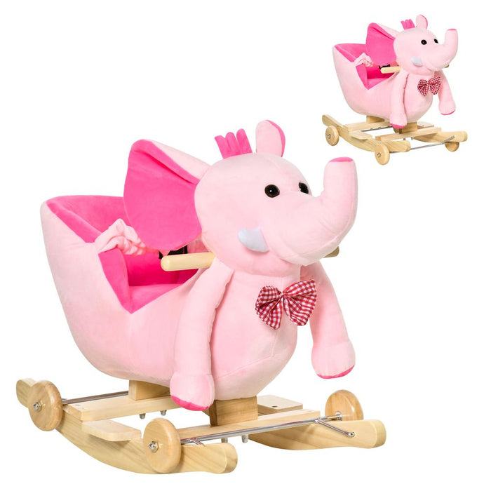 2-In-1 Pink Baby Rocking Horse Ride On Elephant - Wheels, Music