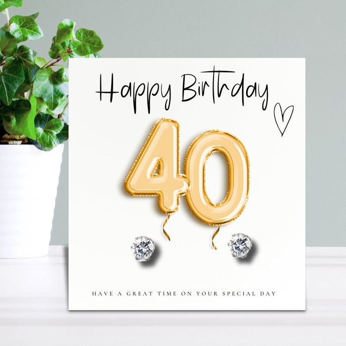 40th Birthday Gold Balloons - Earrings & Message Card