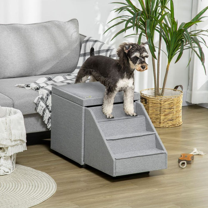 PawHut 2-in-1 Dog Steps Ottoman, Pet Stairs, Grey - High Quality, Easy Access, Comfortable, Storage Space