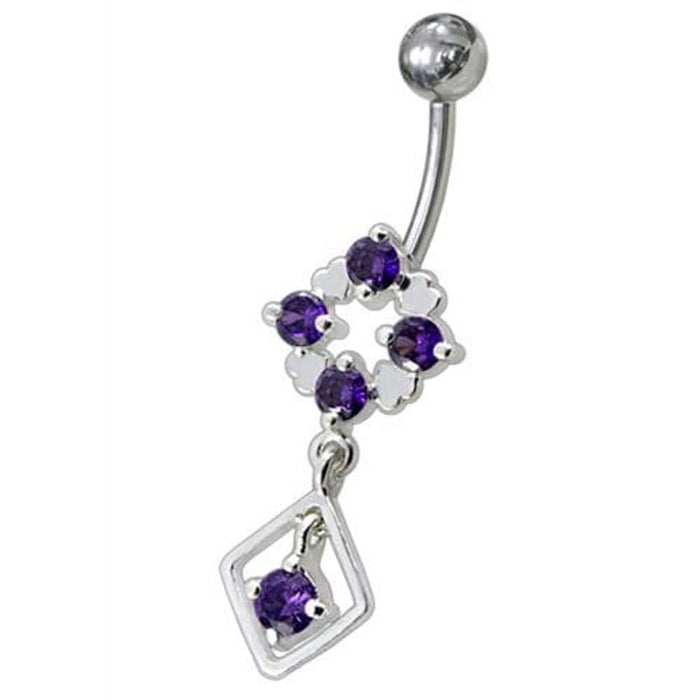 Silver Fancy Jeweled Dangling Belly Navel Ring Body Jewelry