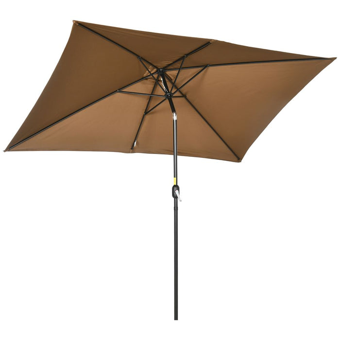 Outsunny 3x2m Patio Parasol Canopy - Tilt Crank, 6 Ribs, Sun Shade - Garden Brown