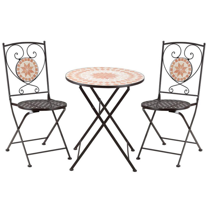 Stylish 3-Pc Outdoor Bistro Set - Mosaic Table & Armless Chairs