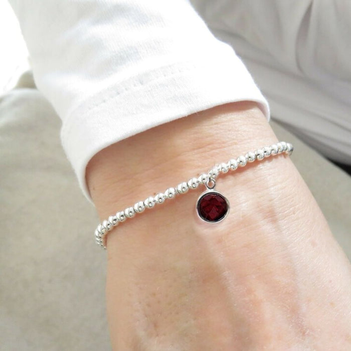 Premium Quality Dark Red Birthstone Beaded Bracelet - Perfect Birthday Gift for Women & Girls - Free Gift Box - Fast Shipping