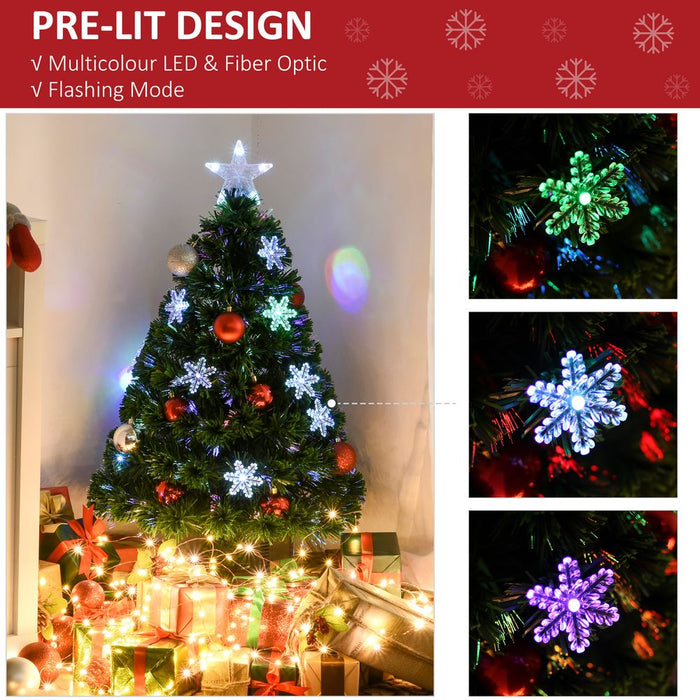 3FT Green Fibre Optic Artificial Christmas Tree LED Snowflakes Fireproofing