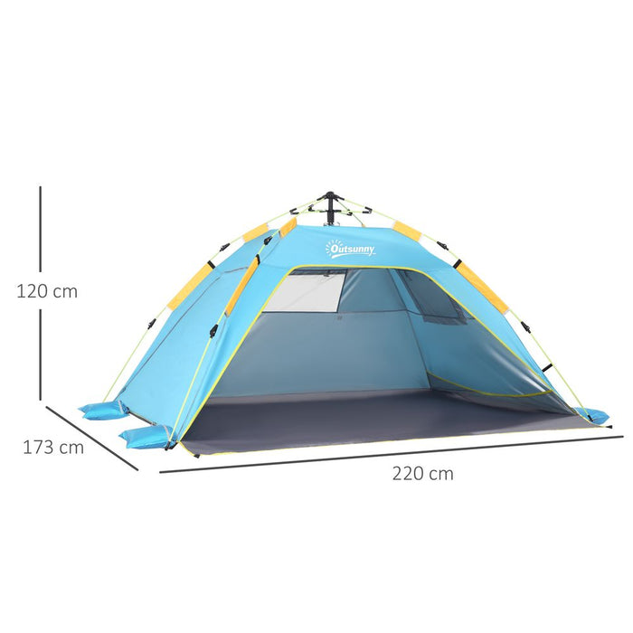 Outsunny 2 Man Pop-up Beach Tent Shade Shelter Hut - Light Blue