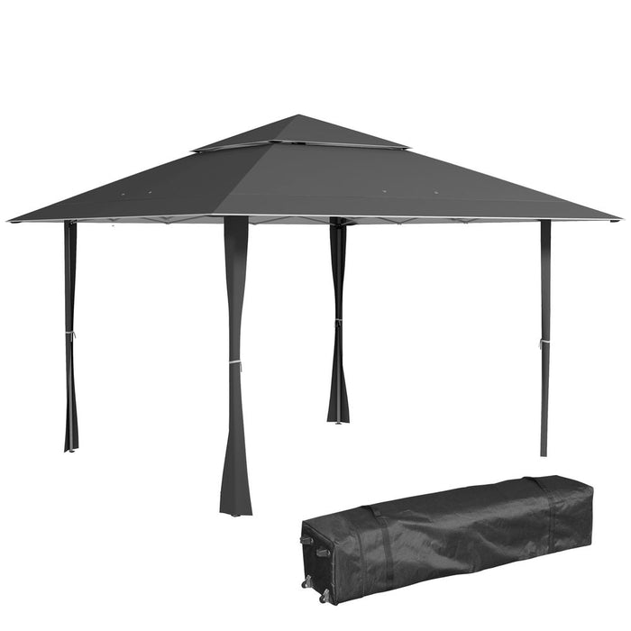 Outsunny 4x4m Dark Grey Outdoor Pop-Up Canopy Tent Gazebo, Adjustable Legs & Bag - High Quality