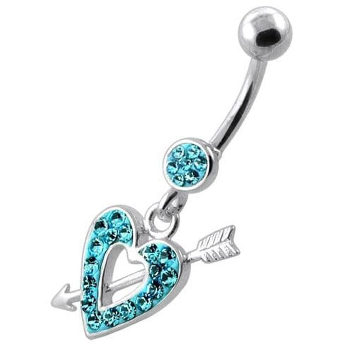 Multi Jeweled Heart and Arrow belly button ring