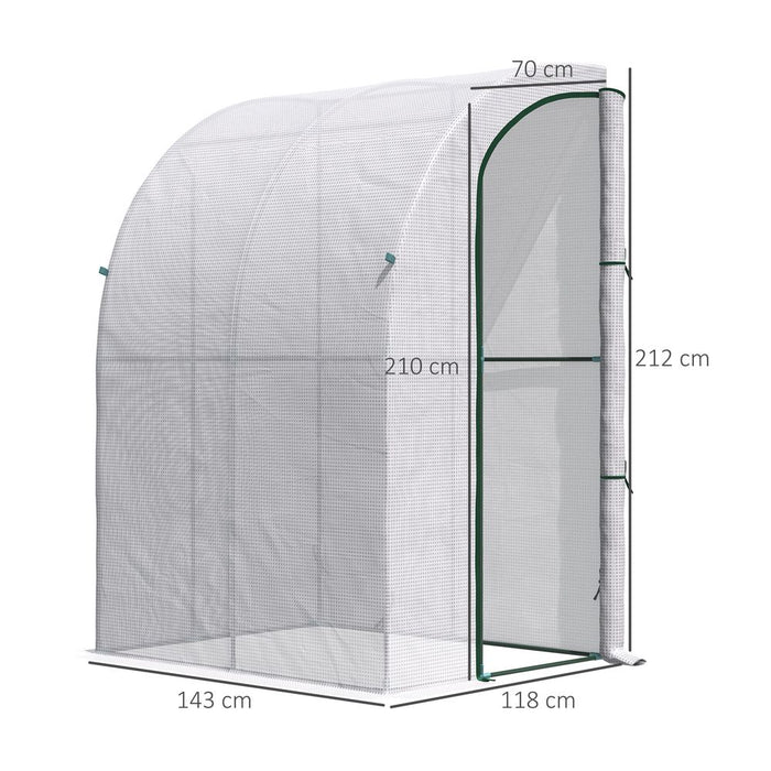 Outsunny Walk-In Lean to Wall Greenhouse w/ Zippered Door 143x118x212cm, White