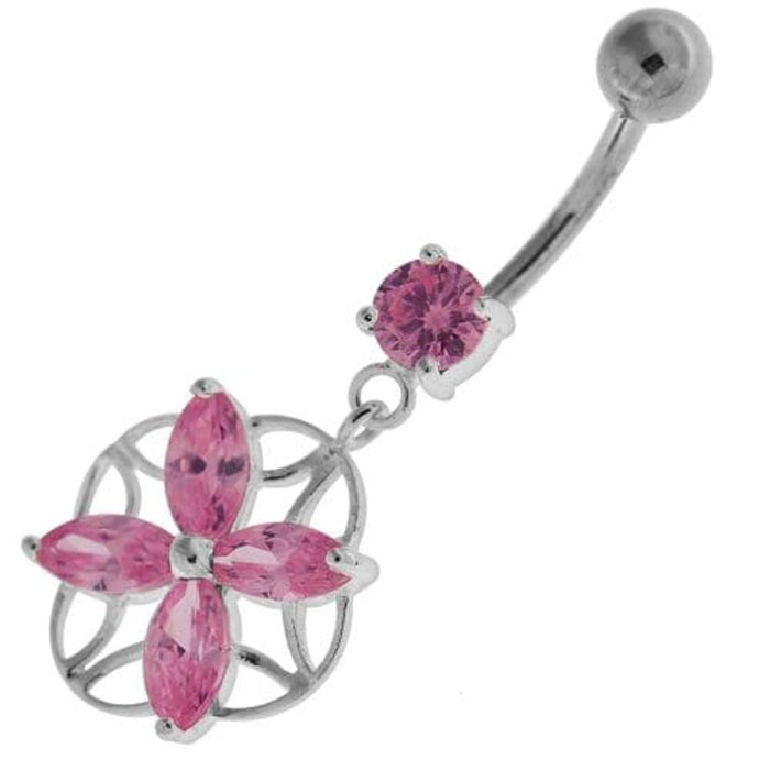 Jeweled Flower Cut out Navel Belly Button Ring