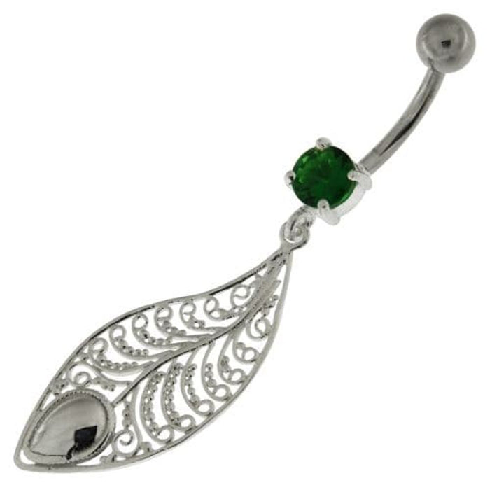 925 Sterling Silver Attractive leaf Belly Button Ring