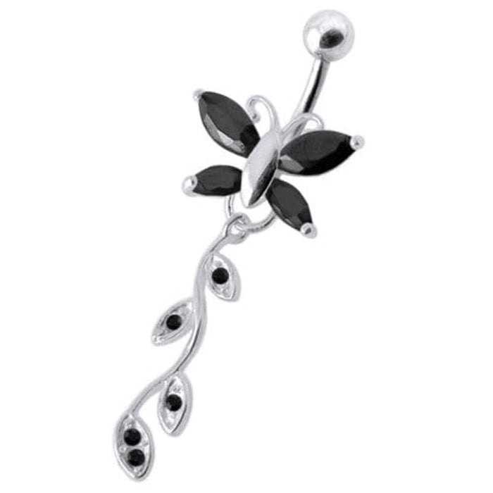 Butterfly Silver Dangling Belly Ring With SS Banana Bar