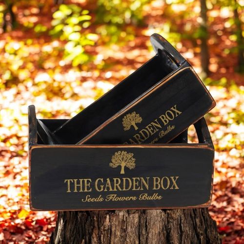 SET 2 BLACK WOODEN CRATES