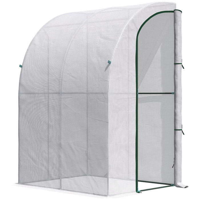 Outsunny Walk-In Lean to Wall Greenhouse w/ Zippered Door 143x118x212cm, White