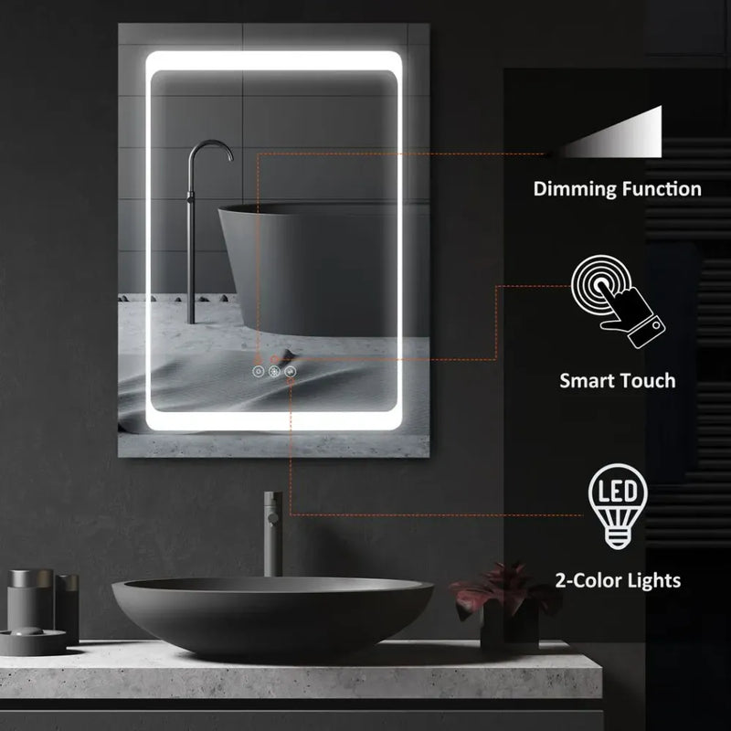 Bathroom LED Lighted Mirror Cabinet Wall-mount with Storage Shelves Touch Switch