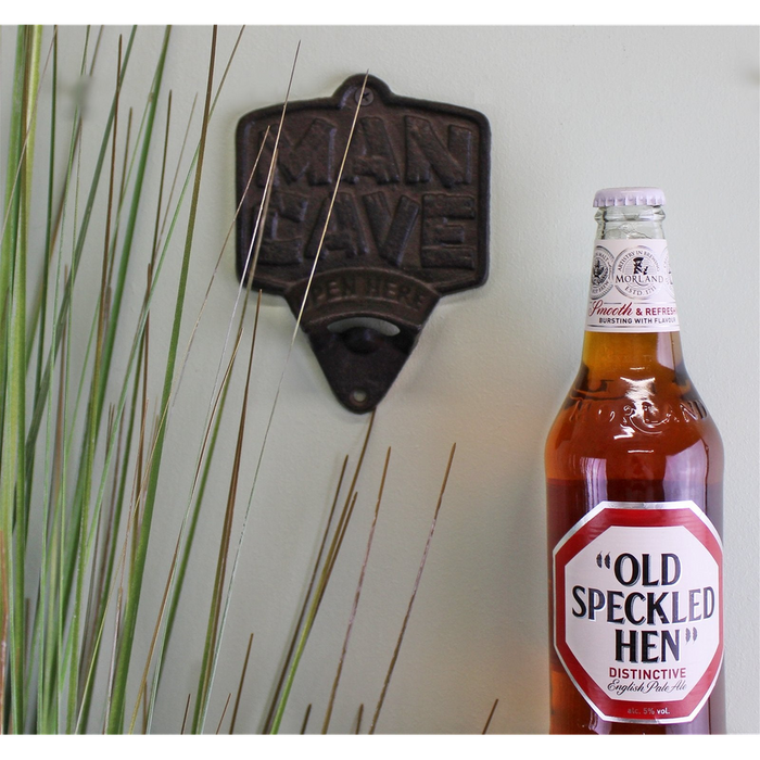 Premium Cast Iron Man Cave Bottle Opener - Wall Mounted Rustic Design for Easy Opening - High Quality & Durable