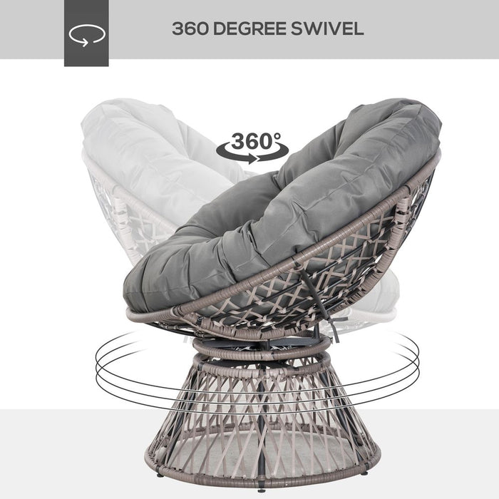 360 Swivel Rattan Papasan Moon Chair - Outdoor Padded Grey Outsunny