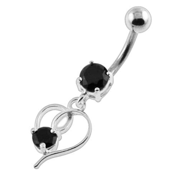 Round Gem in a Heart Navel Belly Button Piercing