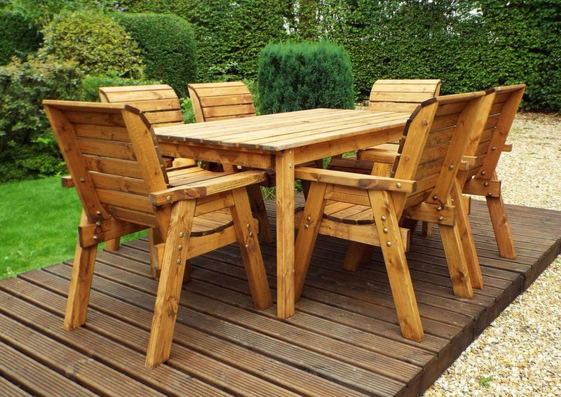 Solid Wood Outdoor Dining Set - 6 Seater Rectangular Table & Chairs, Weather-resistant, FSC Wood, 10 Year Guarantee