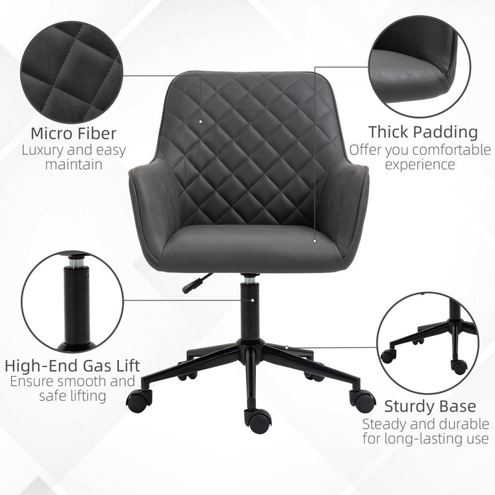 Argyle Office Chair Leather-Feel Fabric Home Study Leisure  Wheels Vinsetto