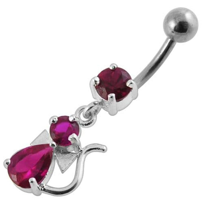 Jeweled Fancy Silver Dangling Banana Bar Belly Ring