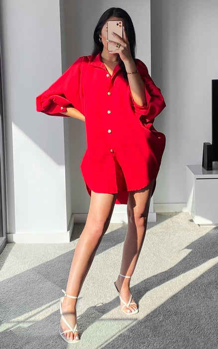 Stylish Button Down Balloon Sleeve Shirt Dress - Perfect for Summer