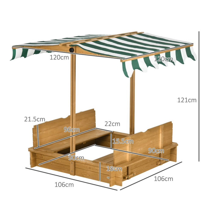 Outsunny Kids Square Wooden Sandpit Cabana Sandbox Outdoor Playset