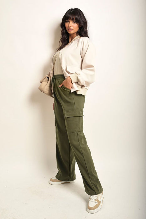 Stylish Wide Leg Trouser with Drawstring Waist & Flap Pockets