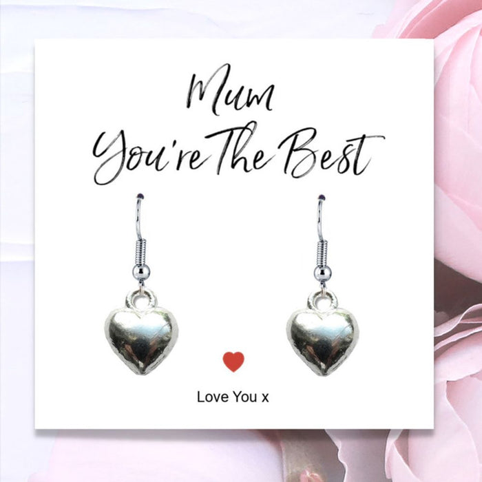 Mum You're The Best Heart Earrings & Message Card