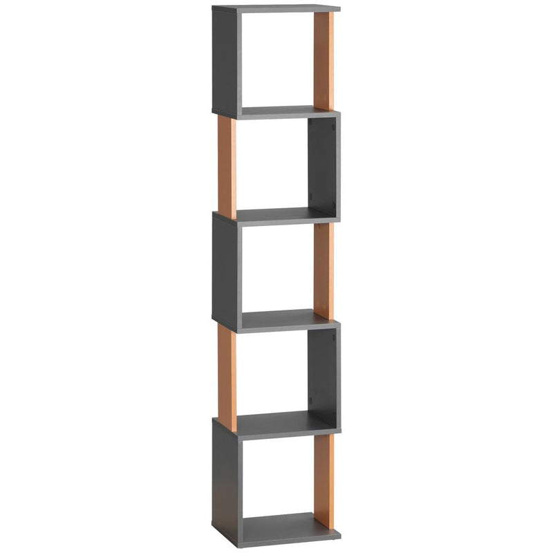 5-Tier Bookshelf Freestanding Bookcase Storage Shelves Study, Dark Grey