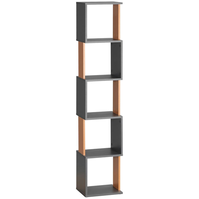 5-Tier Bookshelf Freestanding Bookcase Storage Shelves Study, Dark Grey