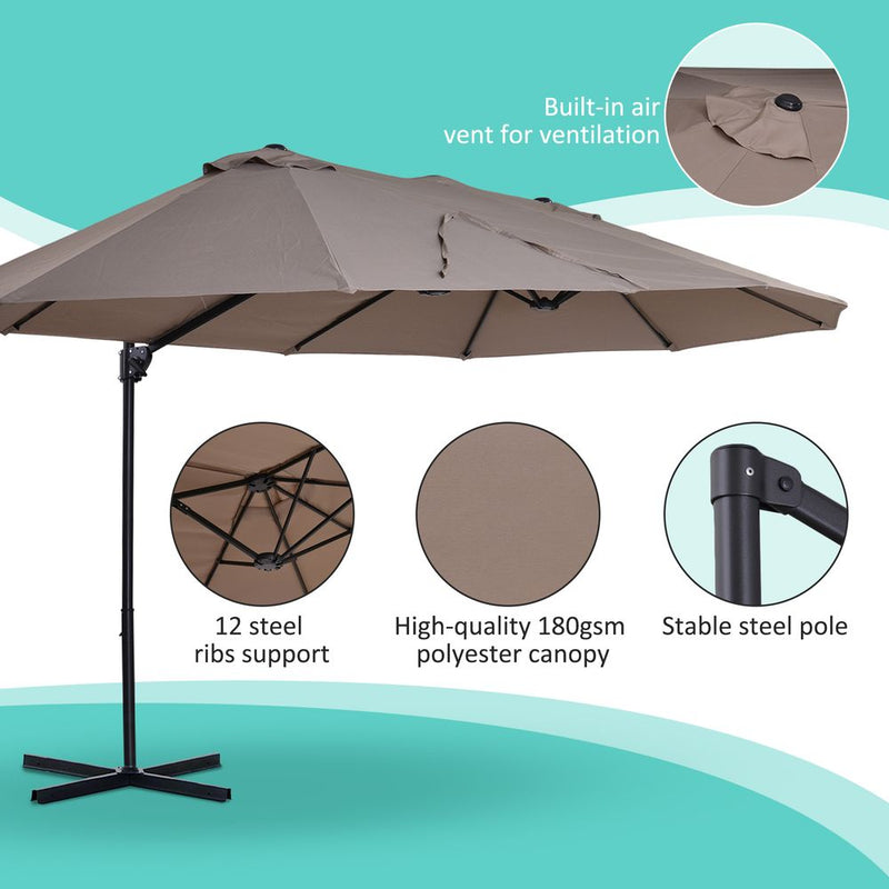 Outsunny Double Canopy Offset Parasol Umbrella - Brown